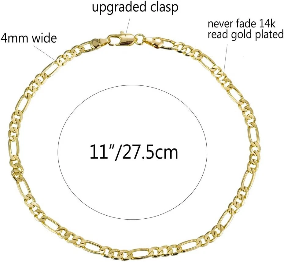 Fashionable 4mm Figaro Chain Anklet in 14K Gold - Stylish and Tarnish-Resistant - Image 4 of 4