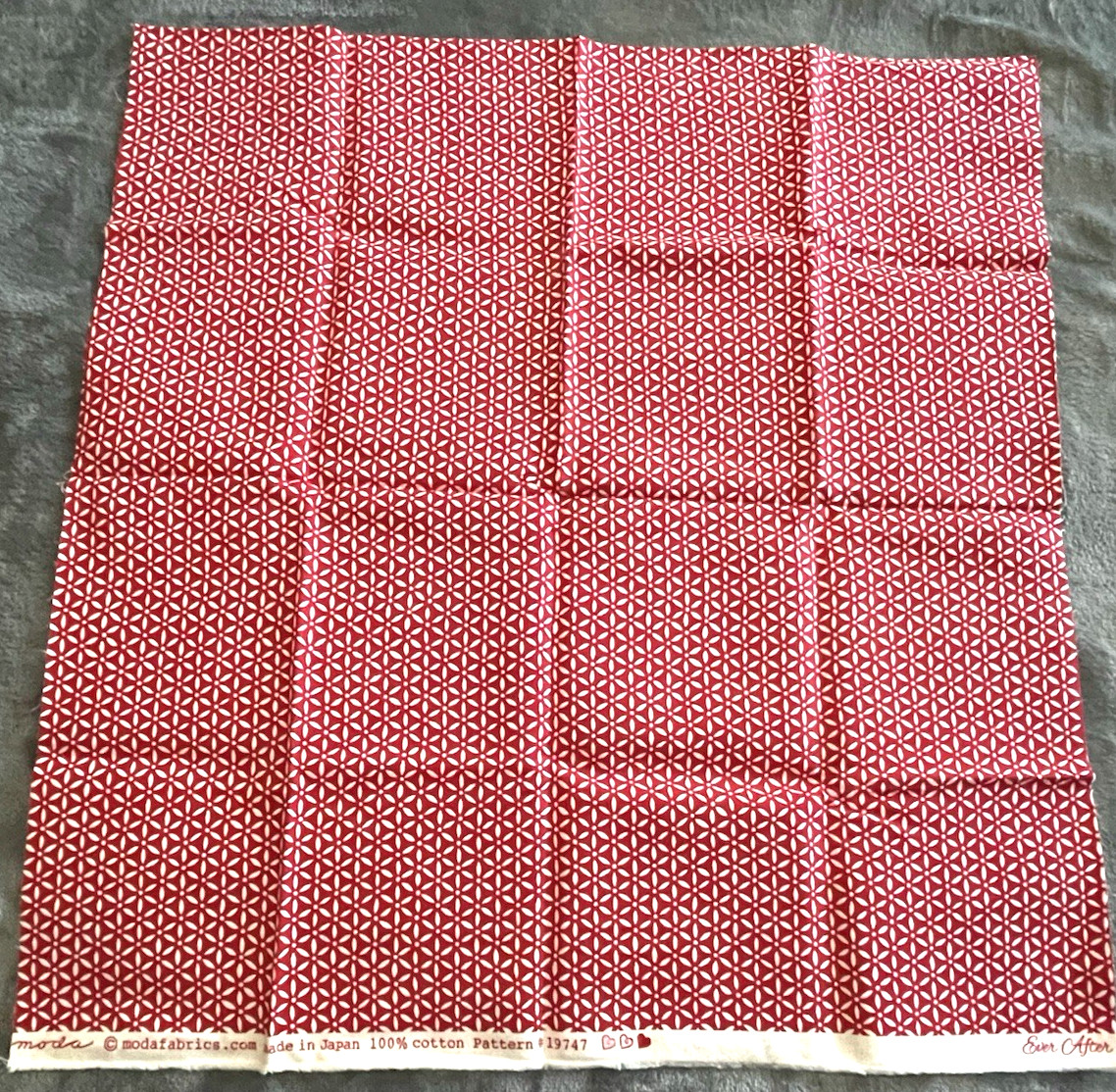 Moda Fabric Red Floral Pattern #19747 Made in Japan 100% Cotton 20 In x 42 In