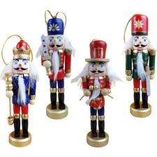 4Pcs Wooden Nutcracker Hanging Ornaments Xmas Tree Decoration Assorted Color