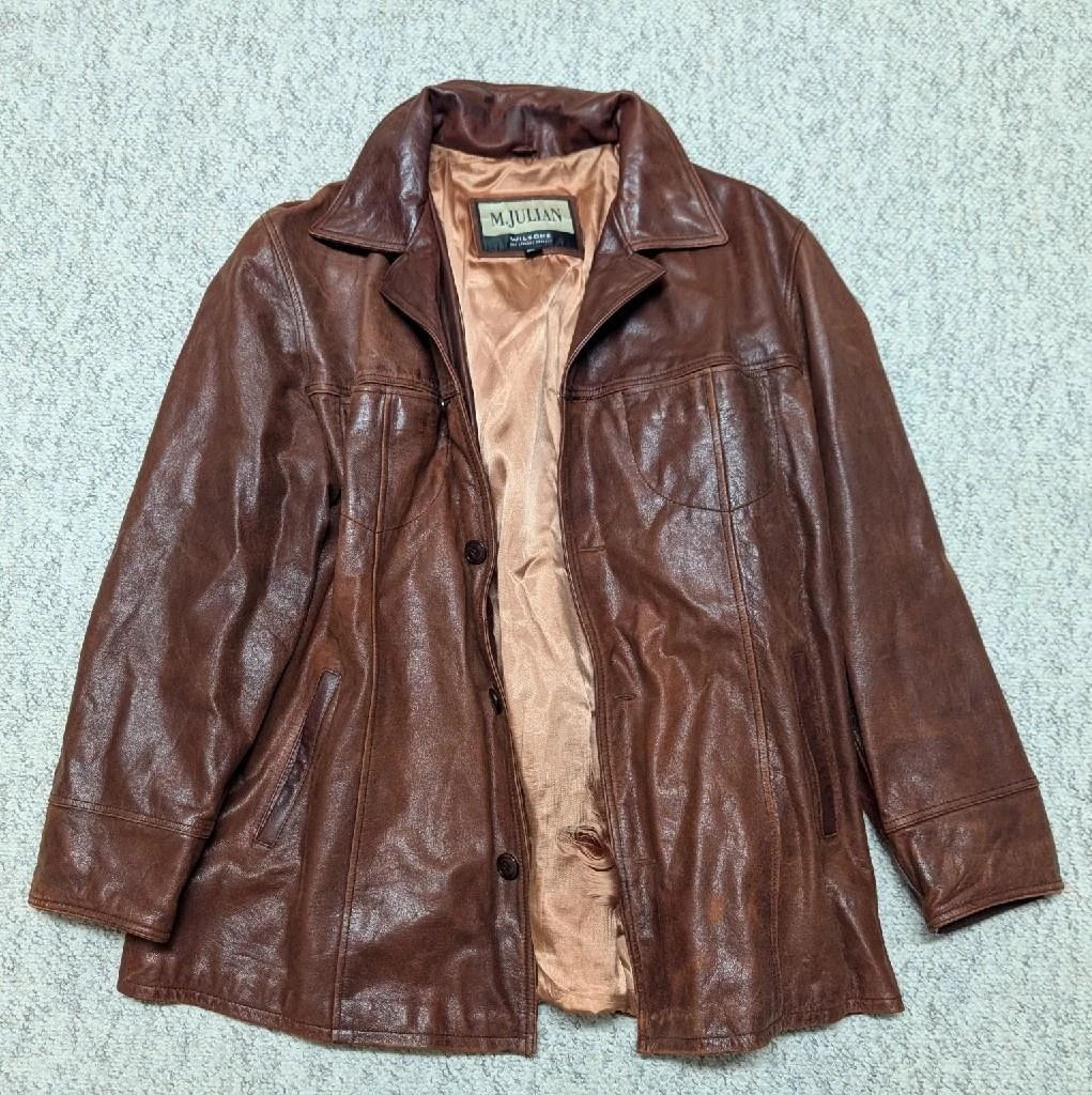 1990s vintage WILSONS leather coat 2XL brown PATINA broke-in Y2K distressed - product detail image 3