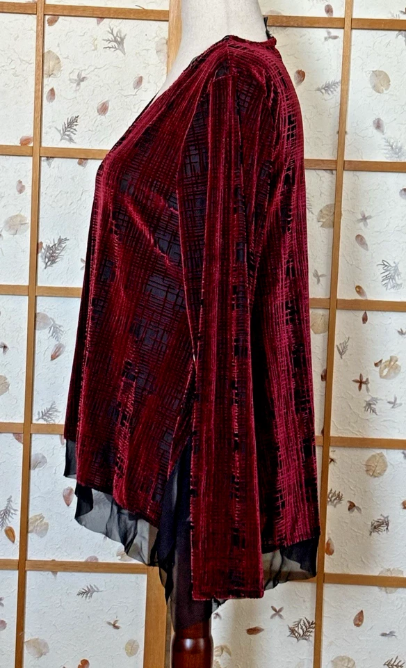 NUEVO Top túnica de terciopelo Vera Wang para mujer grande negro rojo Burnout caprichoso ajustado Foto 4 de 4
