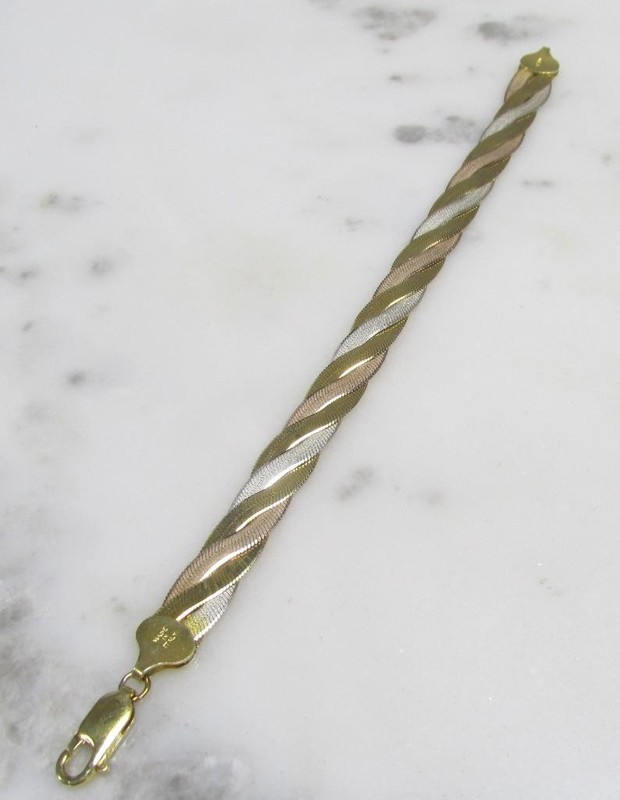 3 Tone Sterling Silver Herringbone Bracelet ~ 6-3/4" ~ 10.4grams ~ 3-E282