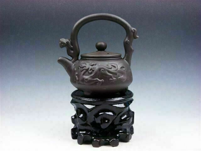 YiXing Zisha Clay Dragon Phoenix Carved Teapot w/ Handle 175ML #01032208