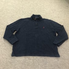 Polo Ralph Lauren Sweater Mens XL Navy Blue Quarter Zip Mock Neck Cotton Knit