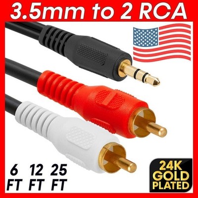 6ft 3.5mm Audio AUX 1/8''Stereo to 2 RCA Male Y Cable Adapter Cord MP3 iPod Phone