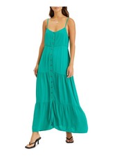 SANCTUARY Womens Teal Adjustable Straps Button Spaghetti Strap Maxi Dress S