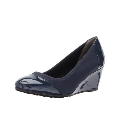 Life Stride Womens 8.5 M Navy Blue Patent Paneling Juliana Wedge Pumps NIB SR9
