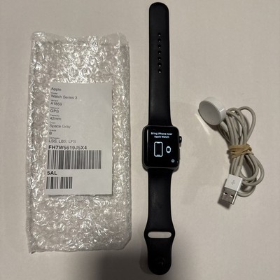 Apple Watch Series 3 42mm Space Gray Aluminum A1859 Gen 3 (GPS) Black Sport Band