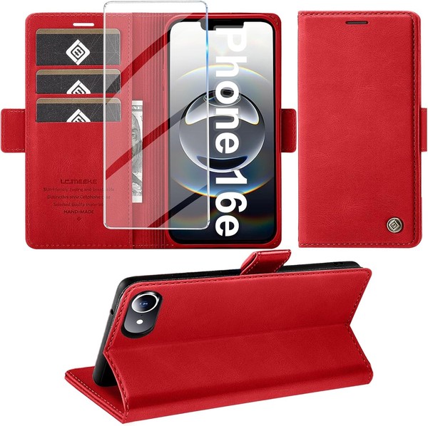 HandyhüLle KlapphüLle Premium Leder Mit Schutzfolie Kartenfach FüR Iphone 16E-image