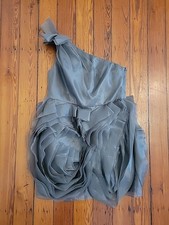 White by Vera Wang Womens 16  Gray Chiffon One Shoulder Party Dress  Rosette
