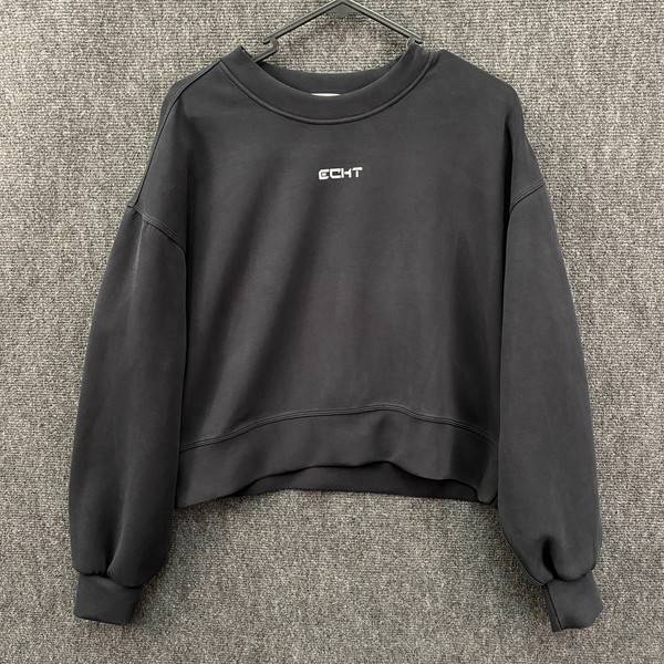 Echt Womens XS Oversized Pullover Sweatshirt Black Stretch Graphic Crew Neck