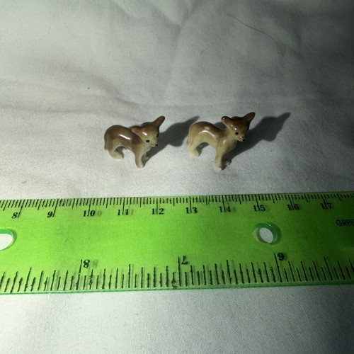 Dog Figurine Standing Brown White Ceramic Hand Painted Made Japan Ear Chip ---