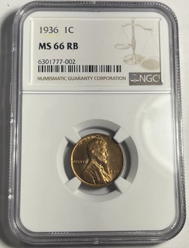 1936 LINCOLN WHEAT CENT GRADED NGC MS66RB
