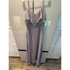 Birdy Grey Lavender Grey Ruffle V-Neck Maxi Bridesmaid Dress Medium