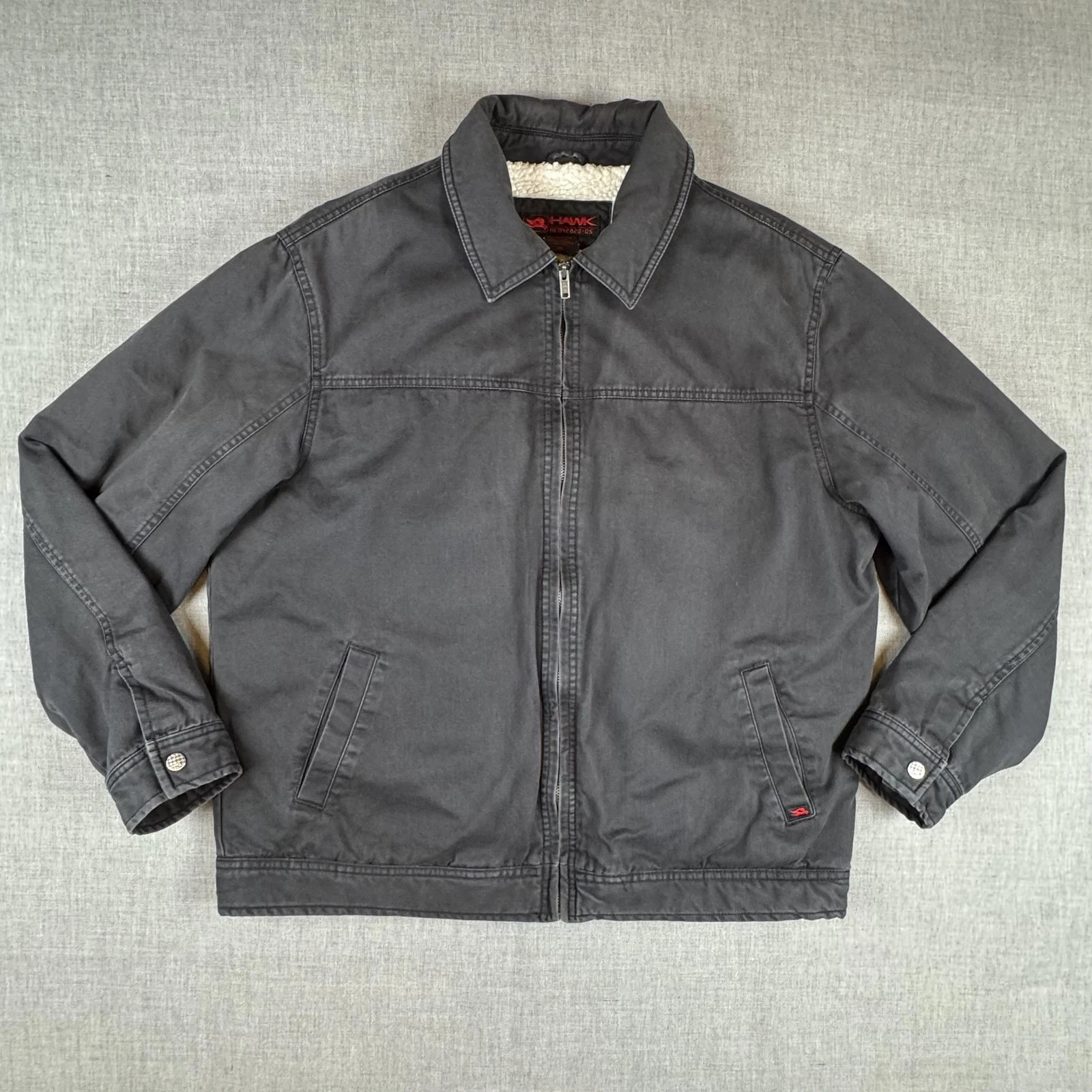 Hawk Jacket Mens 2XL Black Sherpa Lined Zip Front Canvas Workwear Chore Coat