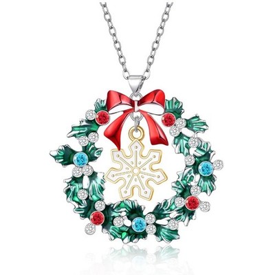 Vintage Christmas Jewelry, Stylish Rhinestone Necklace With Snowflake, Bell, Sno