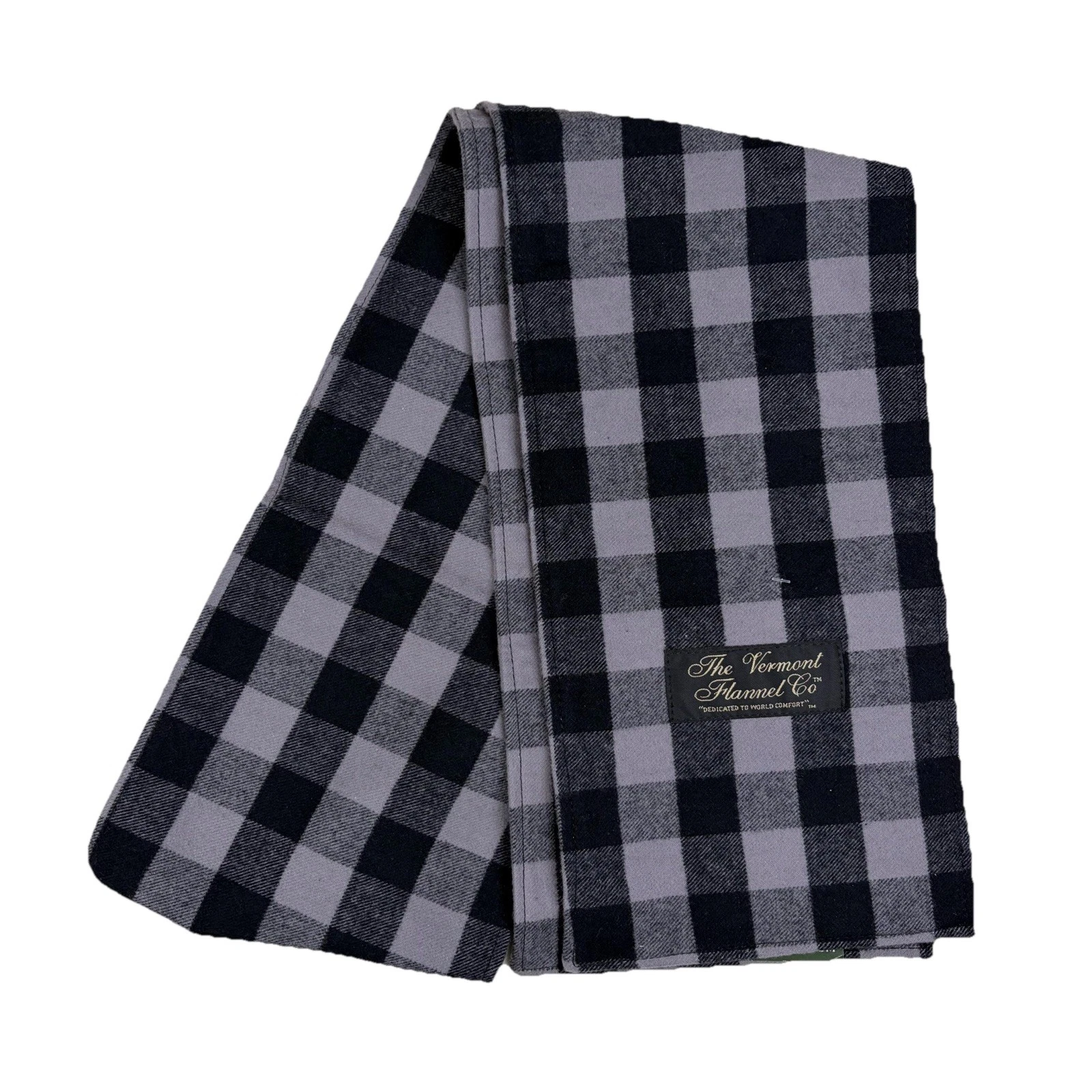 NWT Vermont Flannel Company Scarf Buffalo Plaid USA Organic Cotton Gray Black