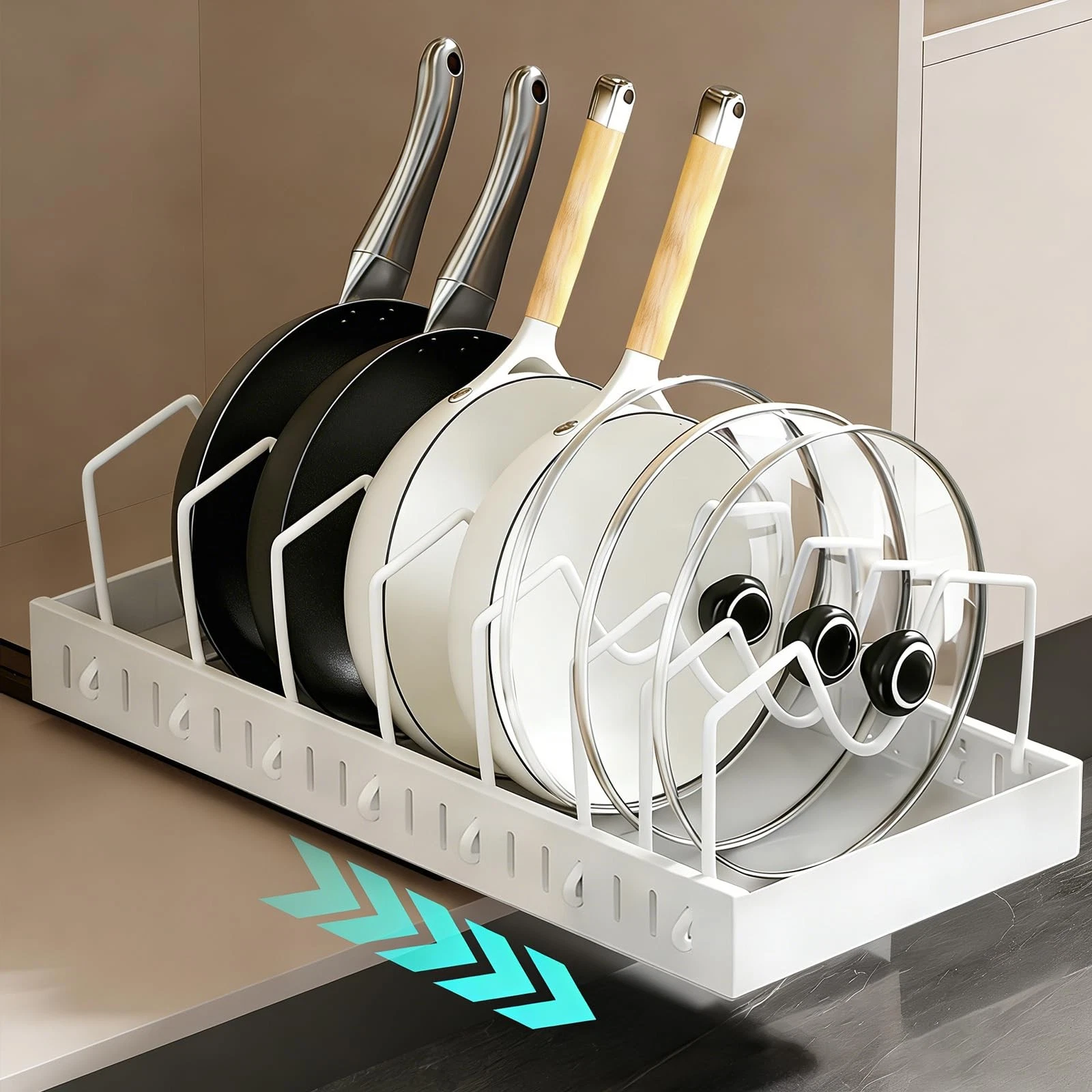 Pot and Pan Organizer under Cabinet Pull Out,Pot Lid Holder for Kitchen, Cook...