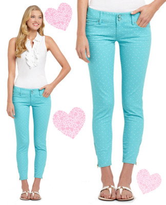 Lilly Pulitzer Shorely Blue Dot Dot Dot Worth Skinny Mini Zip Jeans 10