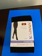 NEW WOMEN'S SIZE MEDIUM JOYSPUN 2 PK SUPER OPAQUE CONTROL TOP TIGHTS 80 DENIER