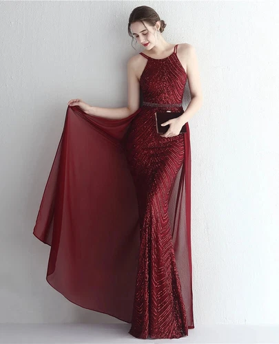 Elegant Gold Sequins Dress Evening Party Women Long Formal Evening Prom Dresses - Picture 24 of 30