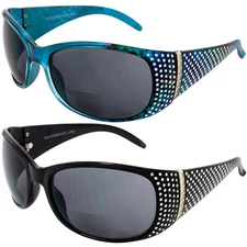 2 Global Vision Galaxy 2.5 Bifocal Sunglasses Black & Blue Frames Smoke Lenses