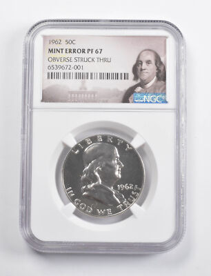 Mint Error PF67 1962 Franklin Half Dollar OBV Struck Thru NGC