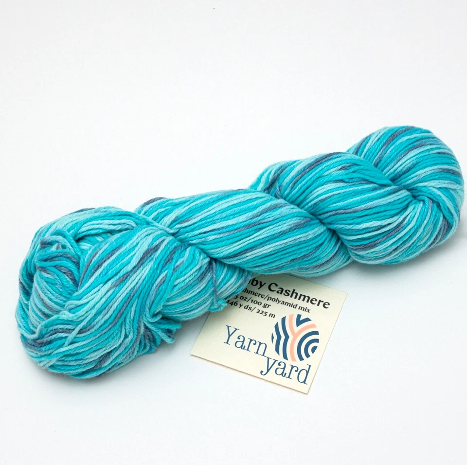 Cashmere Yarn Blend, Turquoise Blue Hand Dyed Cashmere for Crochet and Knitting - Image 2 of 4