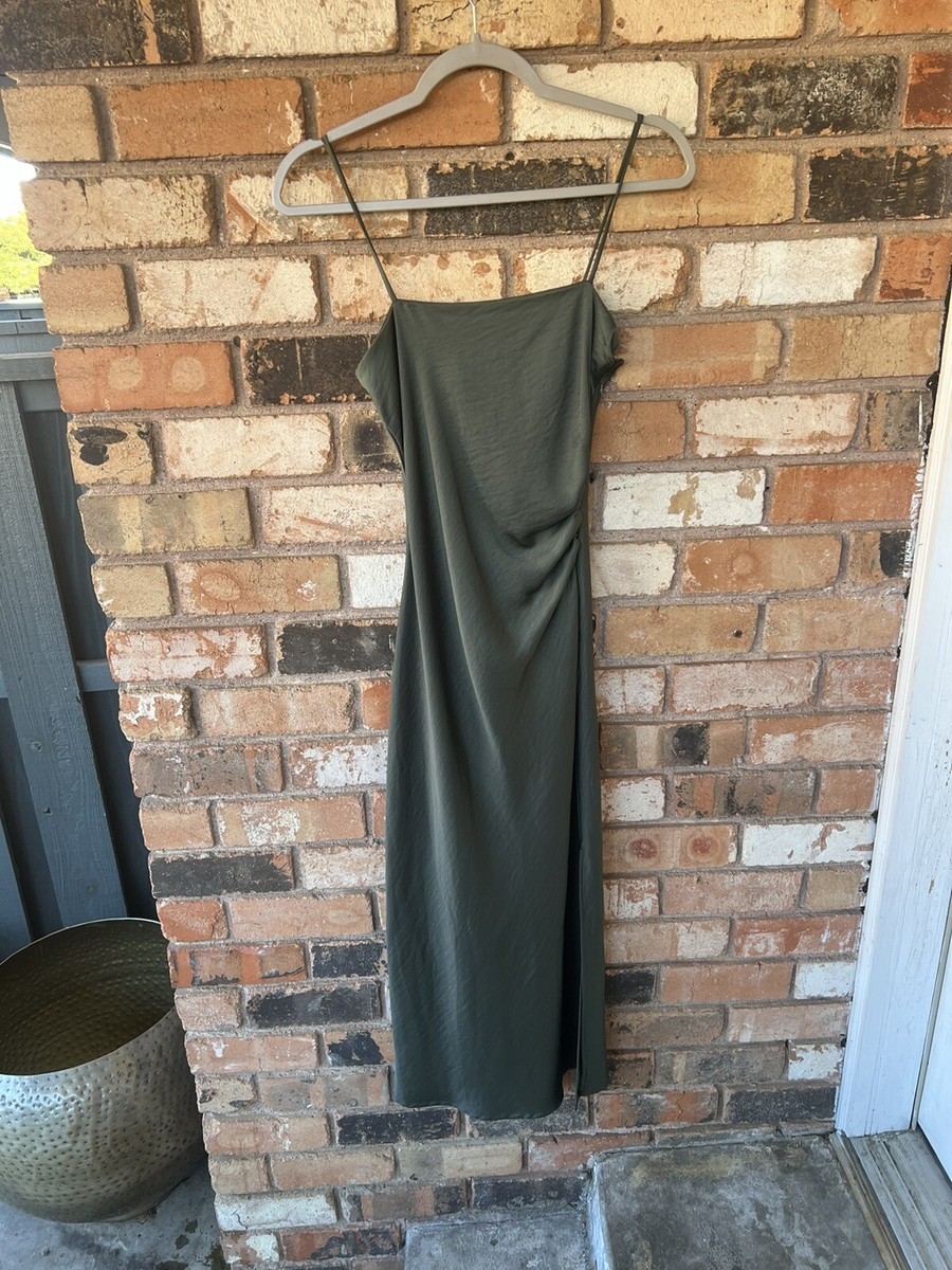 ZARA NEW WOMAN OLIVE GREEN SATIN SLIP DRESS Sz XS New With Tags | eBay