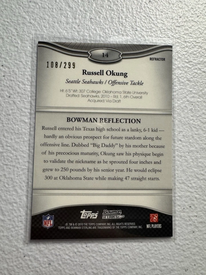 2010 Bowman Sterling Refractors #14 Russell Okung /299 - Image 2 of 2