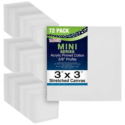 U.S. ART SUPPLY US Art Supply 3" x 3" Mini Professional Primed Stretched Canvas 72-Mini Canvases