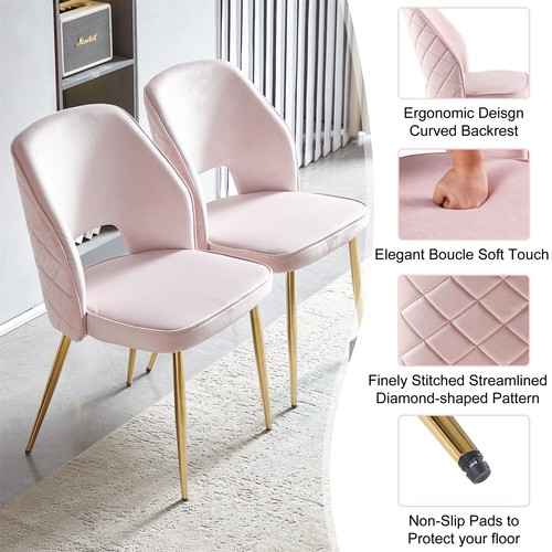 Set of 4 Velvet Dining Chair Upholstered Chair Kitchen Dining Chair w/ Metal Leg - Picture 20 of 48