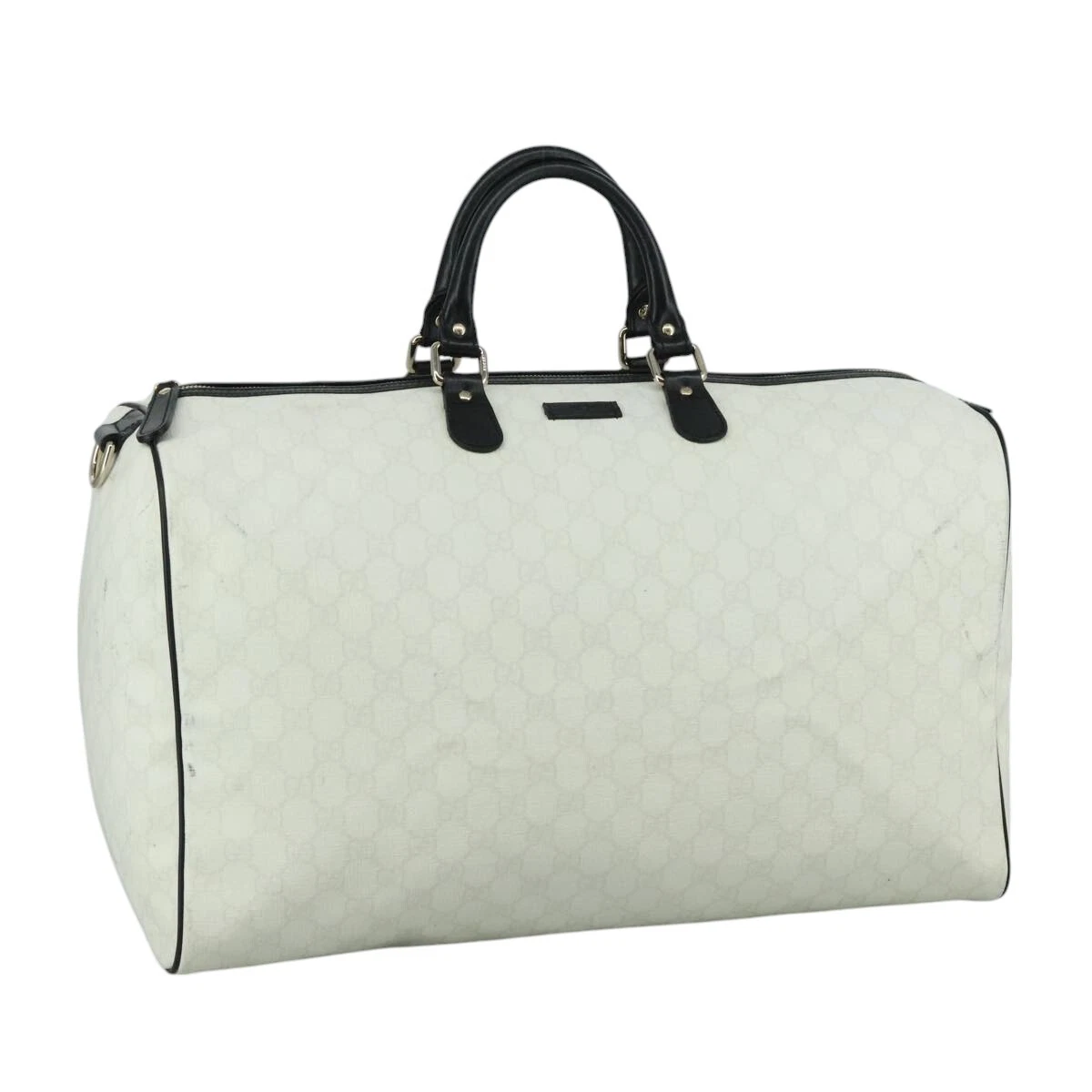 Sac GUCCI GG Supreme Boston PVC cuir blanc noir or 189688 authentique 108064