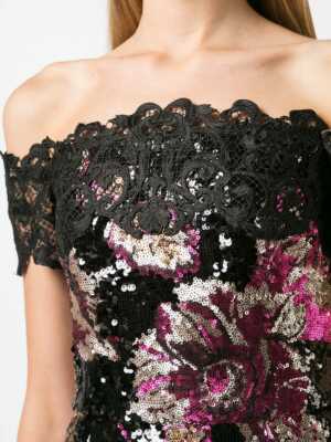 Shoulder Sequins Peony Midi Dress 