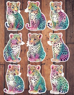 Soft Colored Leopard Die Cut Vinyl Stickers Set Scrapbooking Laptop Waterbottle