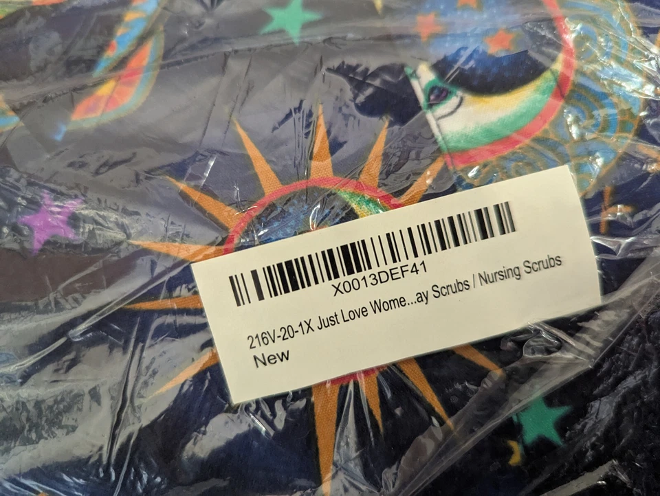 Just Love blue celestial sun moon stars scrub top NIP 1X - Image 2 of 4