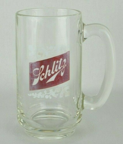 Set of 2 Schlitz Beer Vintage Clear Thumbprint Goblet & Clear Beer Heavy Mug Cup - Picture 4 of 12