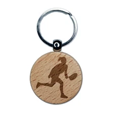 Woman Tennis Player Sports Engraved Wood Round Keychain Tag Charm