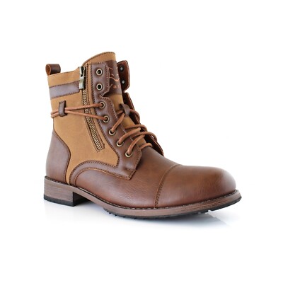 Polar Fox KANYE Men's Burnished Combat Boot Outer Zipper Decal