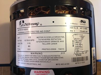 SID HARVEY MTR13115DD 1/3HP 115V 1075 RPM 3 SPEED FURNACE BLOWER MOTOR
