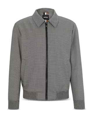 HUGO BOSS Bomber Jacket Mens Size 40 R Black Houndstooth Zip Up HANRY WING $595
