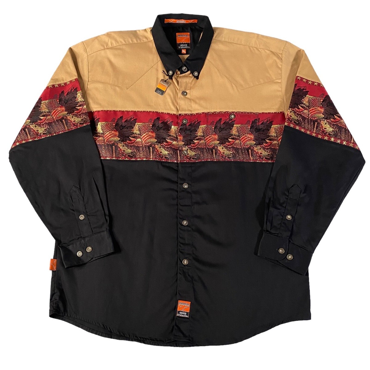 Vintage Rodeo Carte D'identite Shirt Men XL Black American Flag Eagle Western