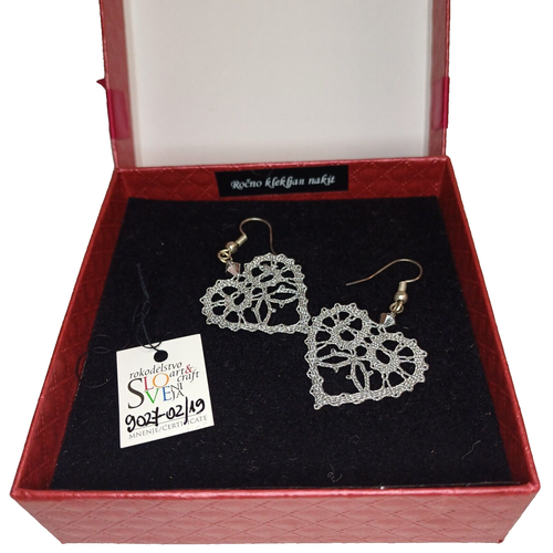 Hart Shaped Earings Authentic Slovenian Handmade Bobbin Lace Jewelry Certificate - 第 1/8 張圖片