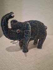Beadworx Beaded Iridescent Elephant Wire Metal Handmade Weighted Sculpture