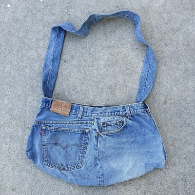 Vintage 70 s 80 s Levi s 501 Upcycled Handmade Shoulder Purse Tote Bag Denim