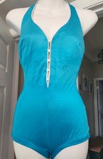 Vintage 1960s Sears Ocean Blue One Piece Pinup Sz 12 Bathing Swim Suit Retro