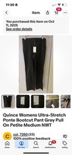 Quince Womens Ultra-Stretch Ponte Bootcut Pant Grey Pull On Petite Medium NWT