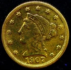 1907 2.5 Dollar Liberty Head Gold Coin AU