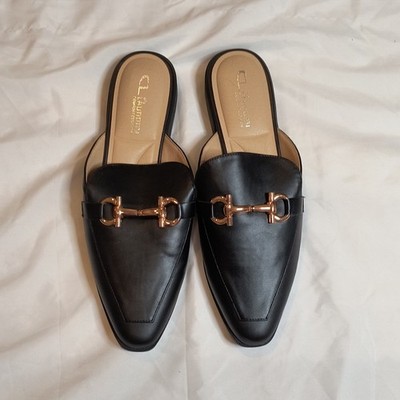 CL By Laundry Women's Black Slip-On Mule Loafer Flats Pointed Toe 7 Horsebit