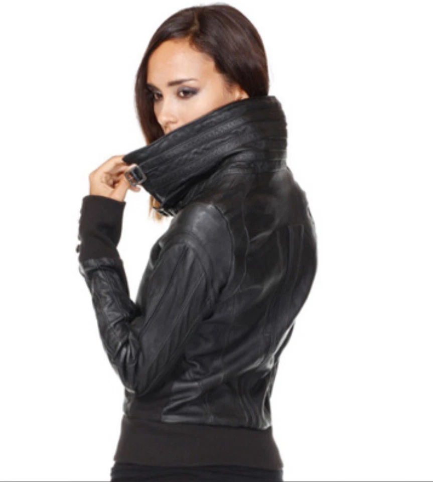 Chaqueta de bombardero de cuero Hilmer + Sparrow Puma para mujer talla 2 negra cuello de piel de oveja Foto 3 de 4